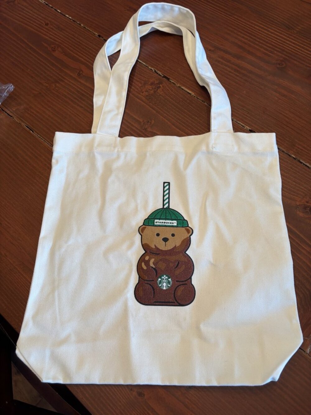 Starbucks Bearista Bear Limited Edition Canvas Tote Bag - Embroidered Green Hat